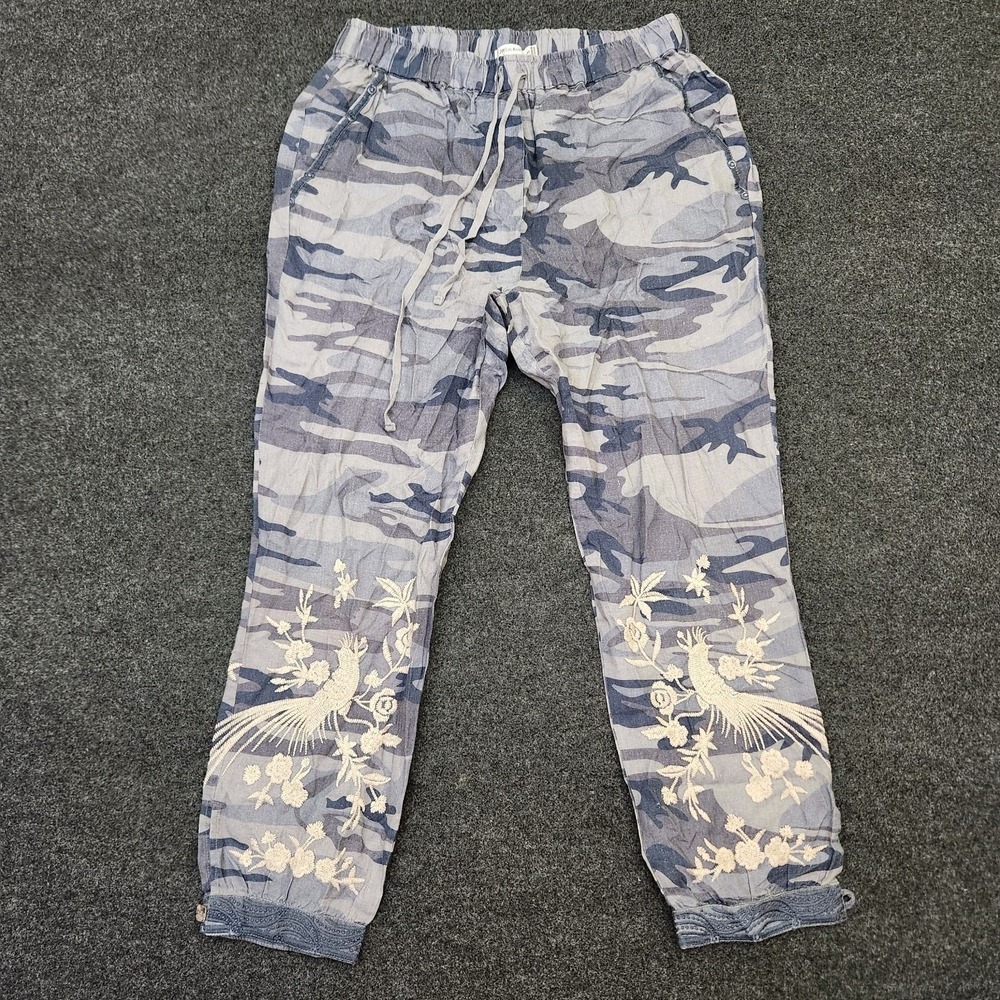 JW Los Angeles Johnny Was Small Camo Linen Embroidered Jogger Pants J64719-5